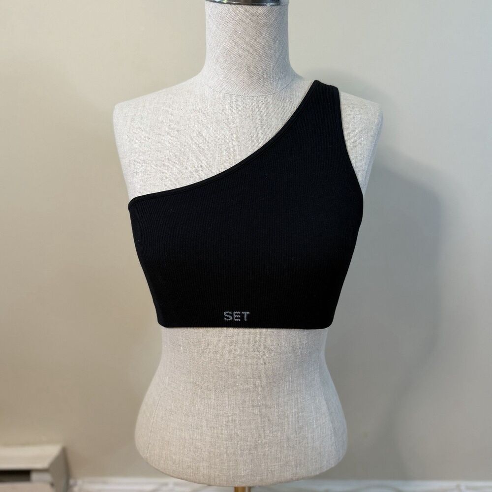 SETACTIVE Sculptflex Ribbed One Shoulder Bra Black M EUC Active Athleisure Gym